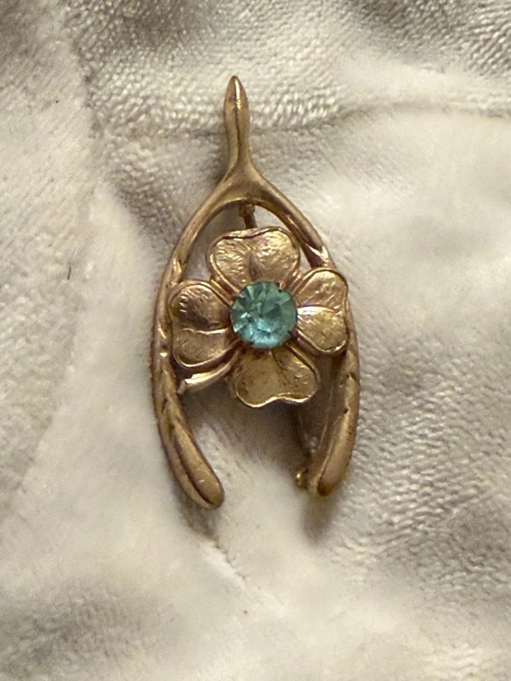 Gold Floral Wishbone Pendant with Teal Stone